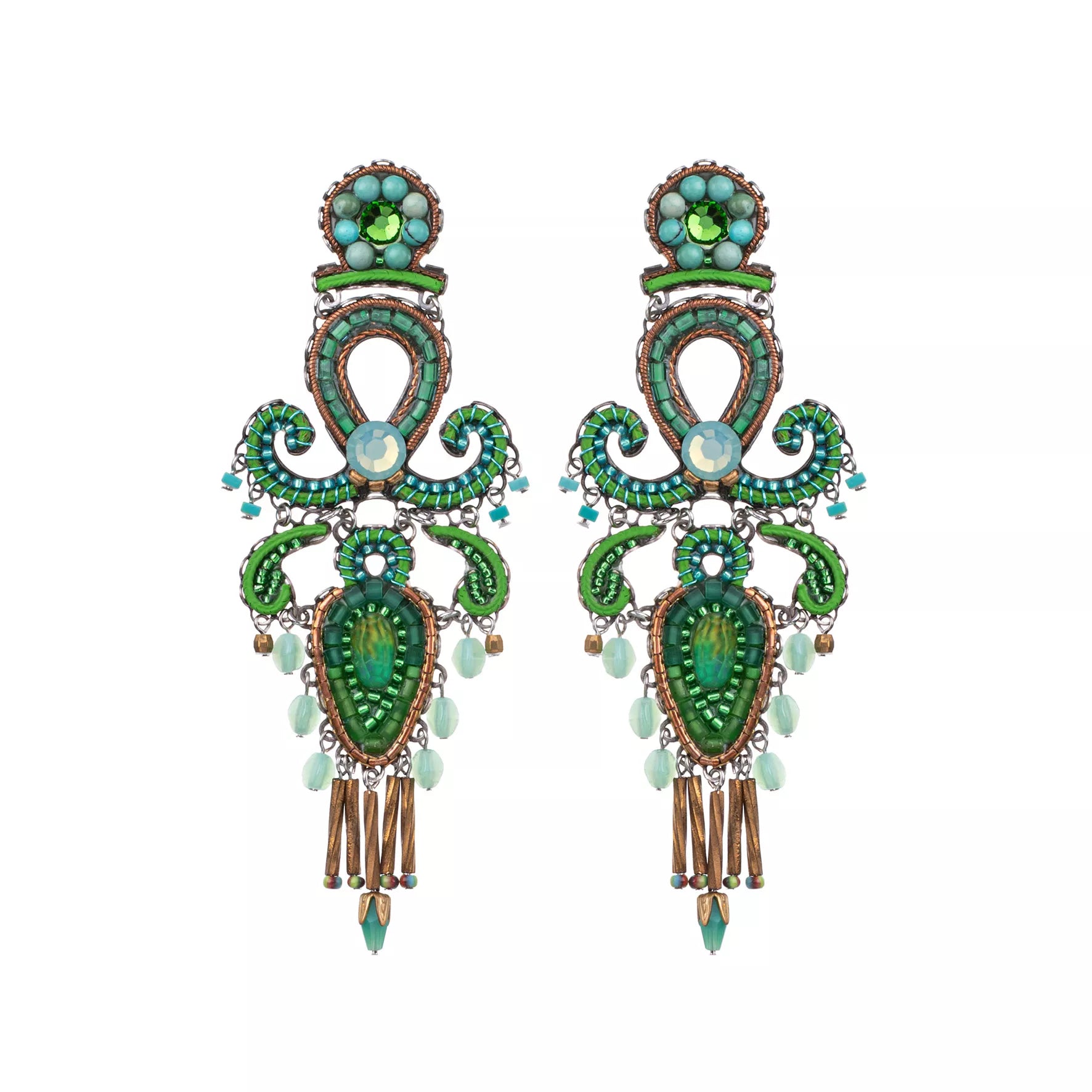 Green Chandelier Earrings Grassland Set, Aileen