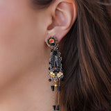 Obsidian Night Set,Long Dangle Earring, Coal 
