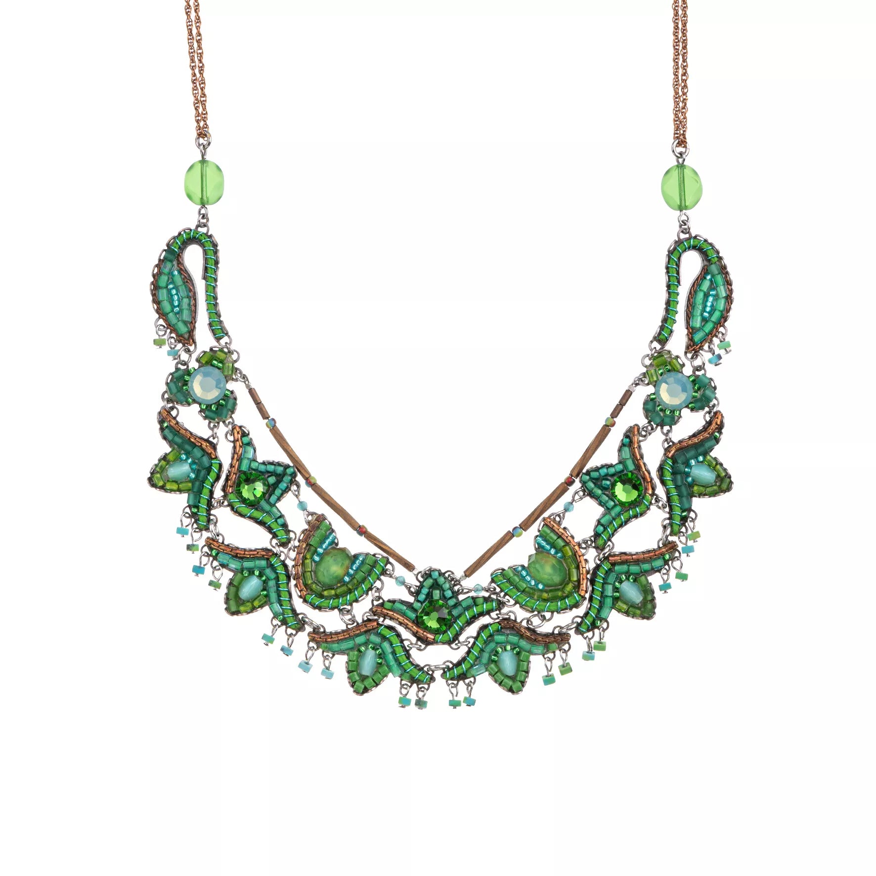 Green Statement Necklace Grassland Set, Artemisia