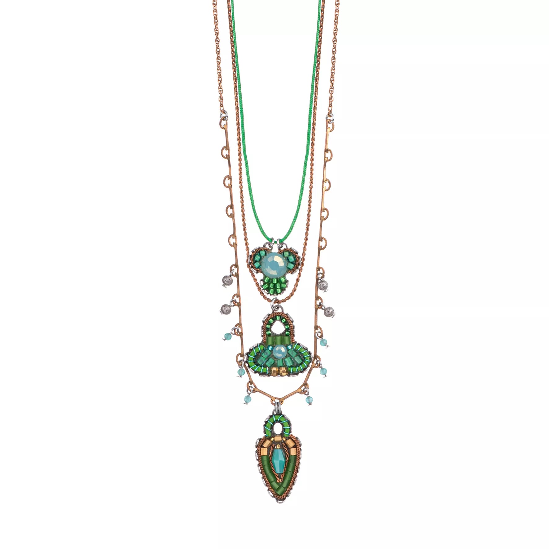 Green Long Necklace Grassland Set, Lea