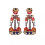 Orange Long Earrings Embroidered Dream Set, Solene