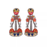 Orange Long Earrings Embroidered Dream Set, Solene