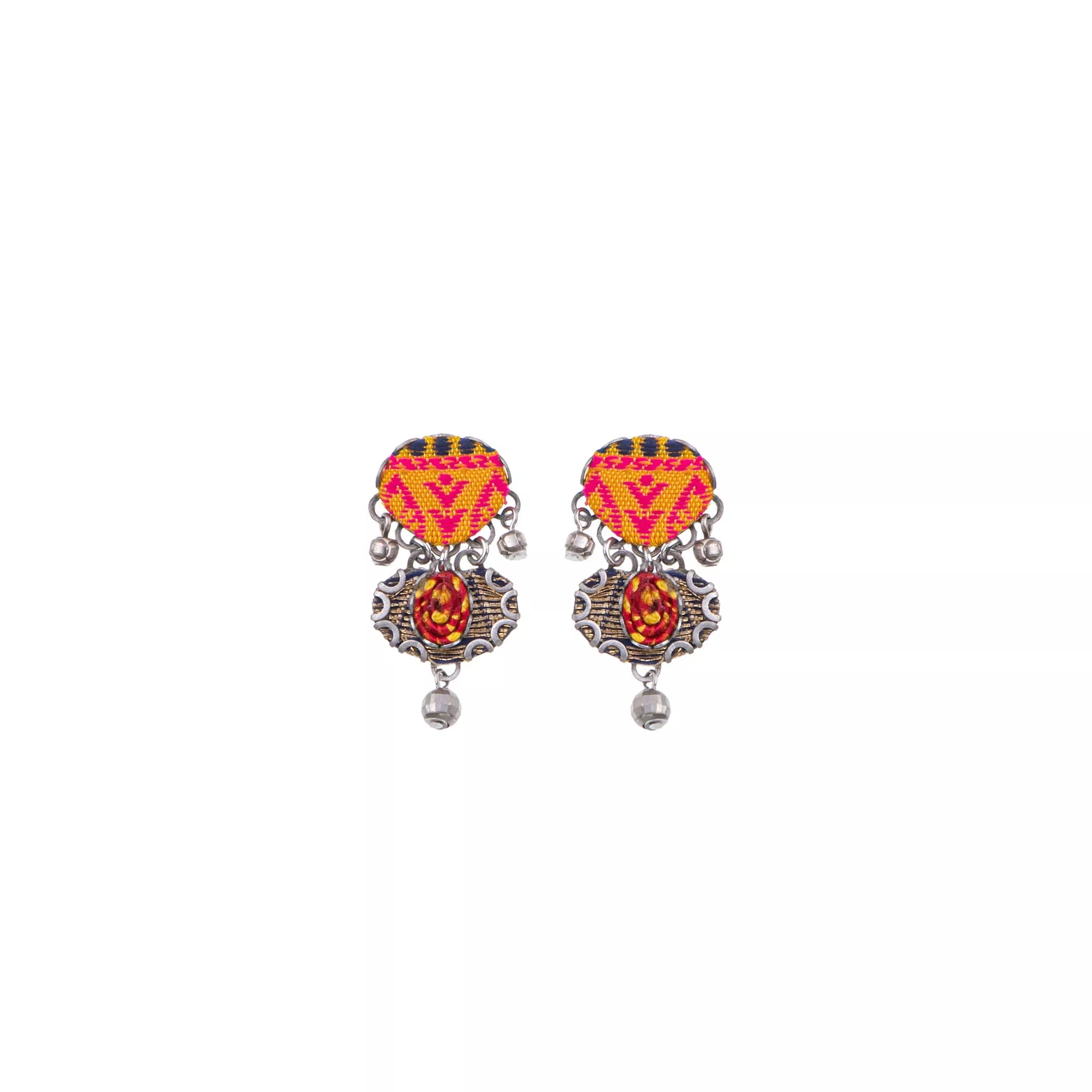 Orange Small Earrings Embroidered Dream Set, Savita