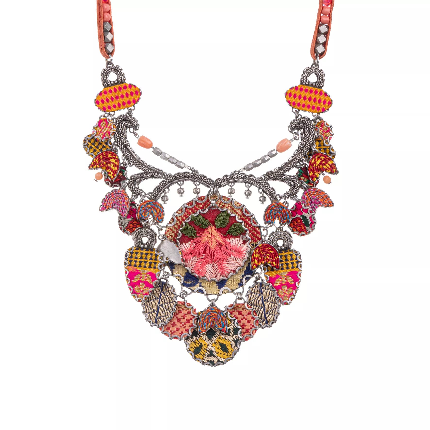 Orange Flower Necklace Embroidered Dream Set, Flora