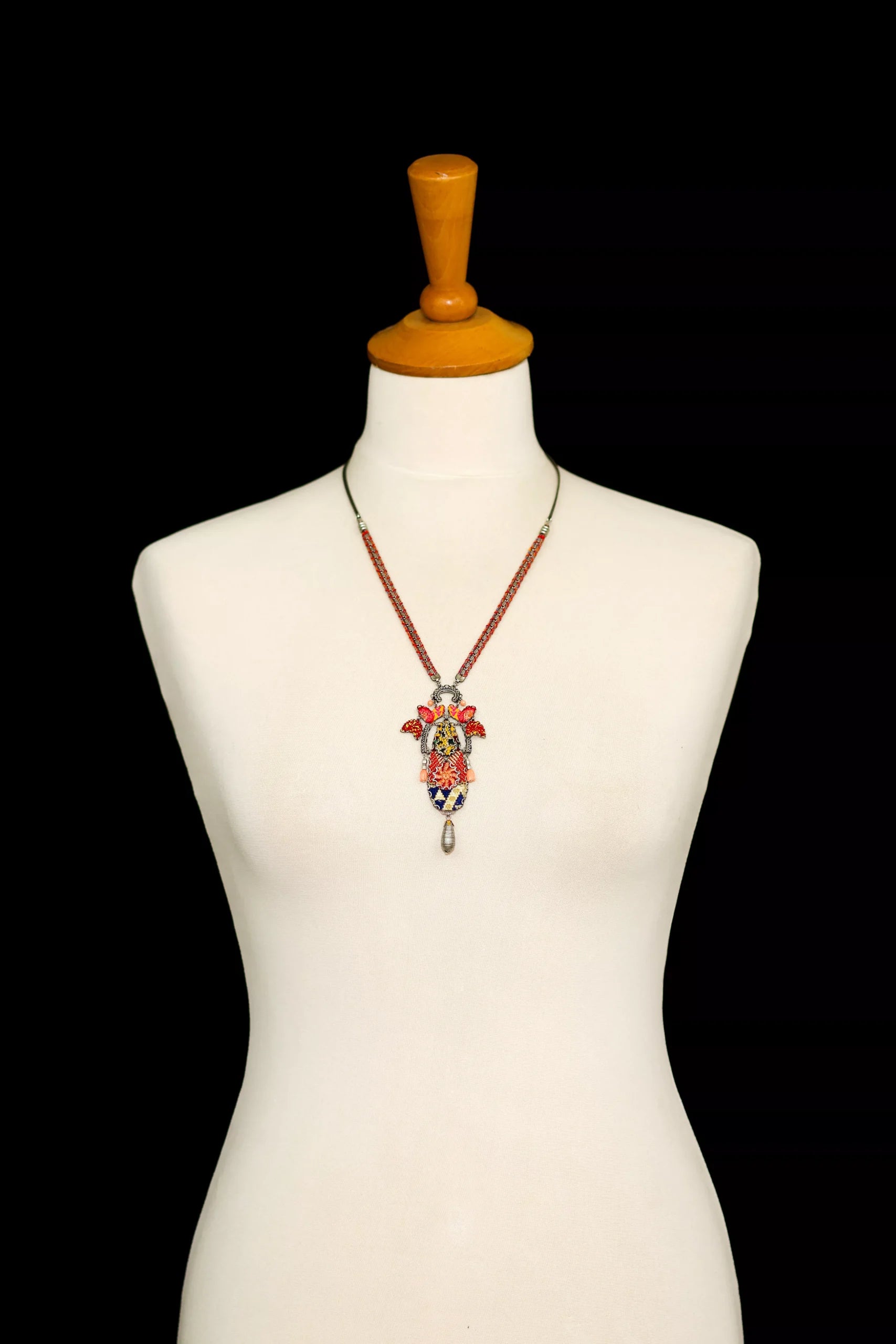 Orange Long Necklace Embroidered Dream Set, Lily jewelry bust H3479B