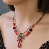 Crimson Fire Set,Layered Necklace,Fuego 