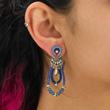 Mid Season Set, Blue Beaded Chike Earrings