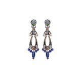 Blue Domes Set, Long Blue Glass Earrings, Athena