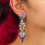 Blue Domes Set, Long Blue Glass Earrings, Athena