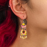 Sunflower Surprise Set, Drop Glass Earrings, Mustard